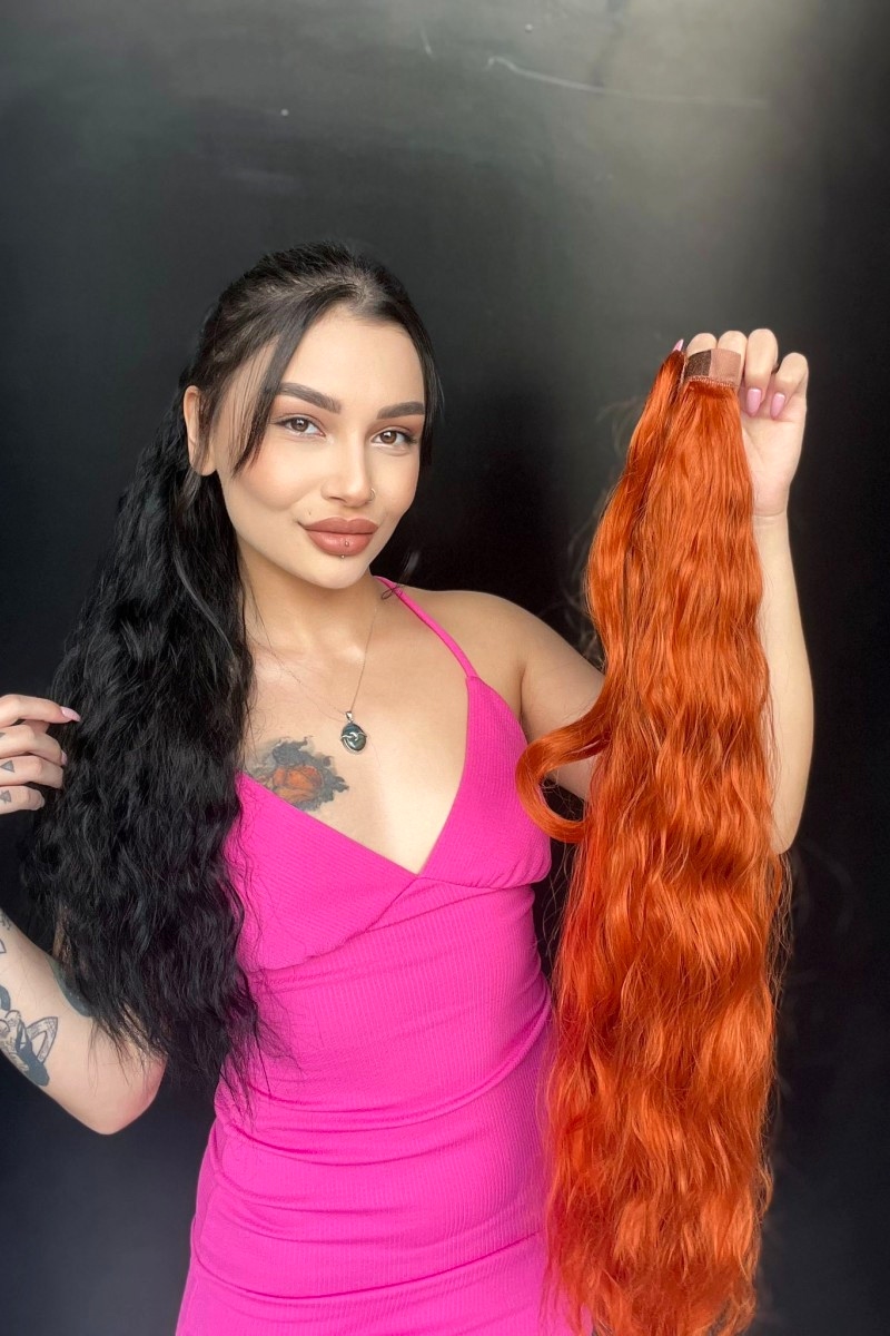 Afro Dalgalı Tak çık At kuyruğu uzun-Doğal görünümlü Bakır