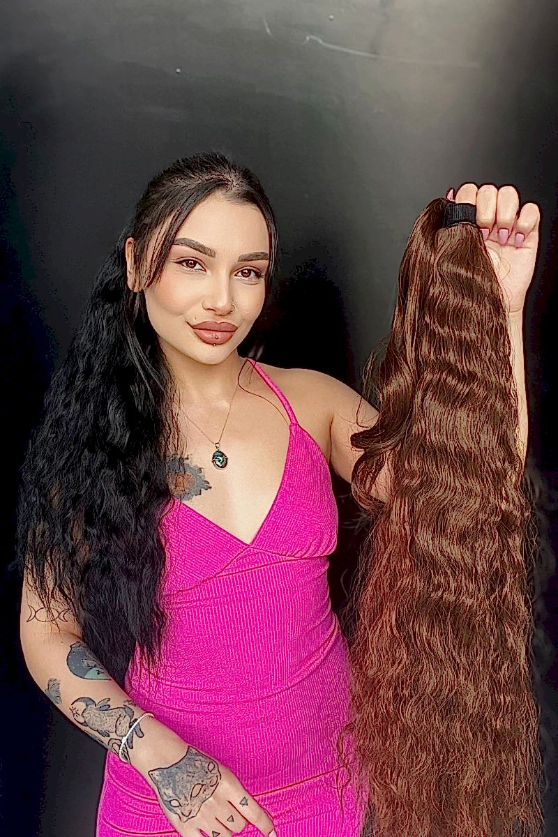 Afro Dalgalı Tak çık At kuyruğu uzun-Doğal görünümlü Kahverengi