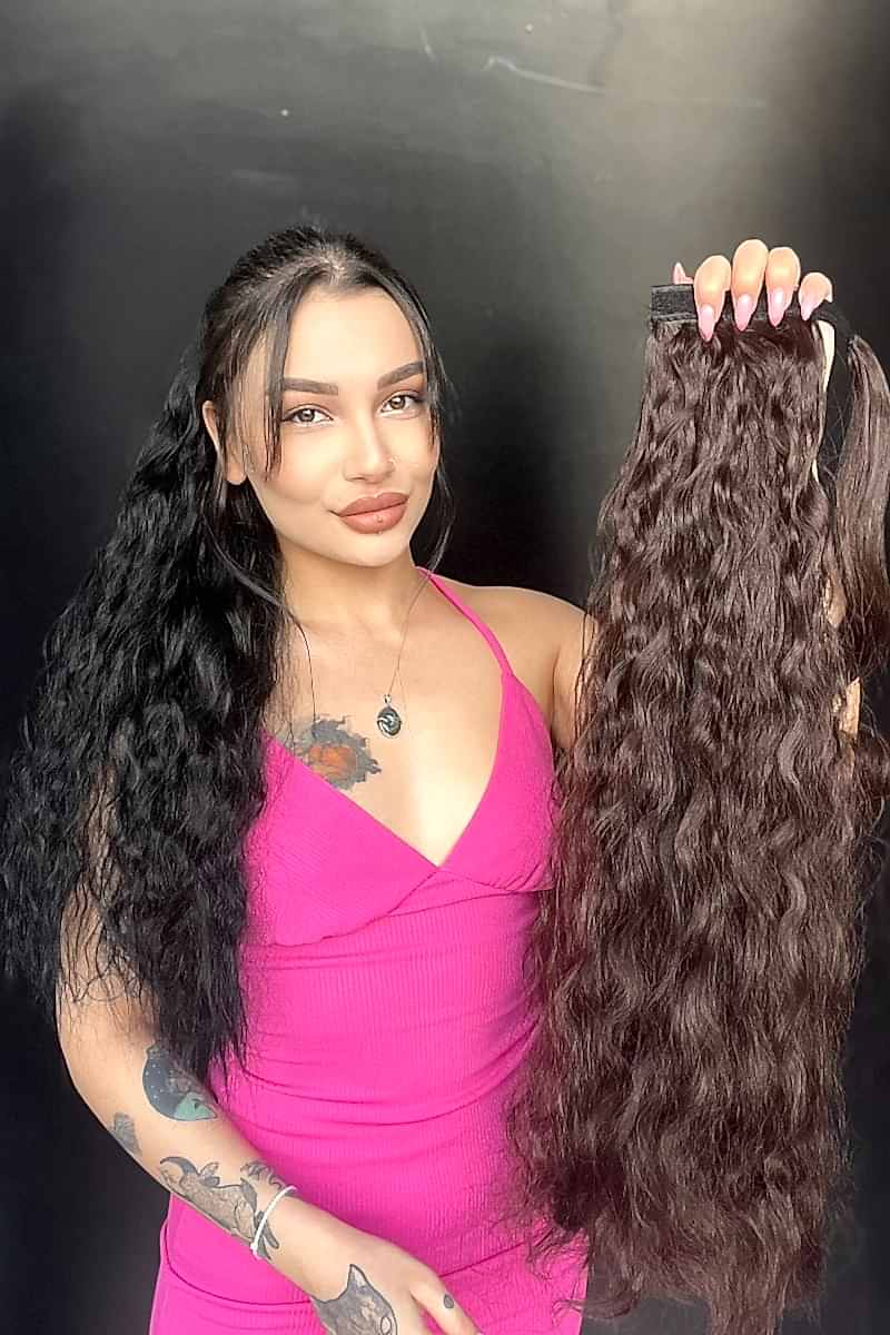 Afro Dalgalı Tak çık At kuyruğu uzun-Doğal görünümlü Sıcak kahve