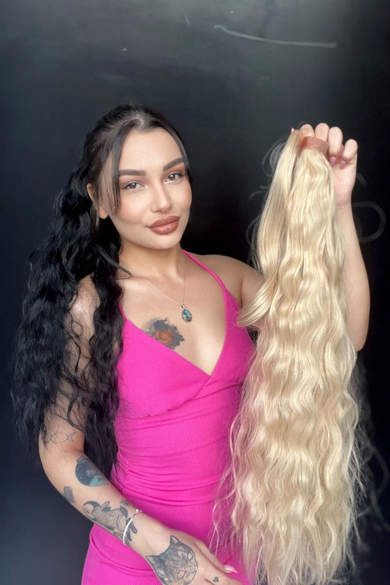 Afro Dalgalı Tak çık At kuyruğu uzun-Doğal görünümlü Sıcak sarı