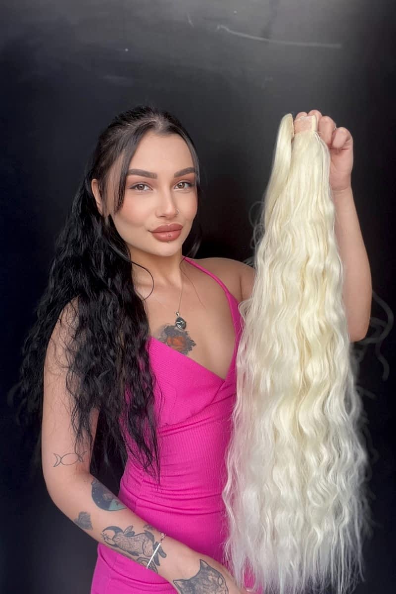 Afro Dalgalı Tak çık At kuyruğu uzun-Doğal görünümlü Doğal platin