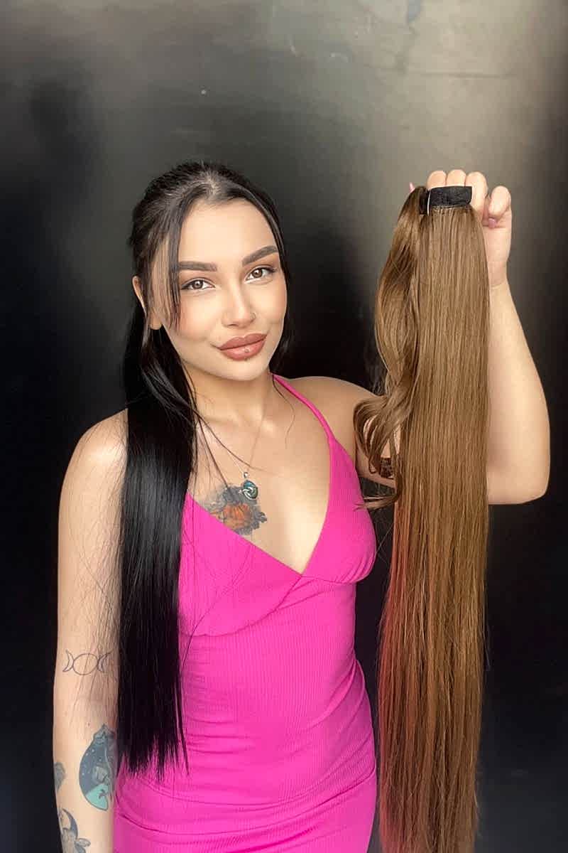 Cırtcırt Bağcıklı Tak çık Düz uzun at kuyruğu Kumral