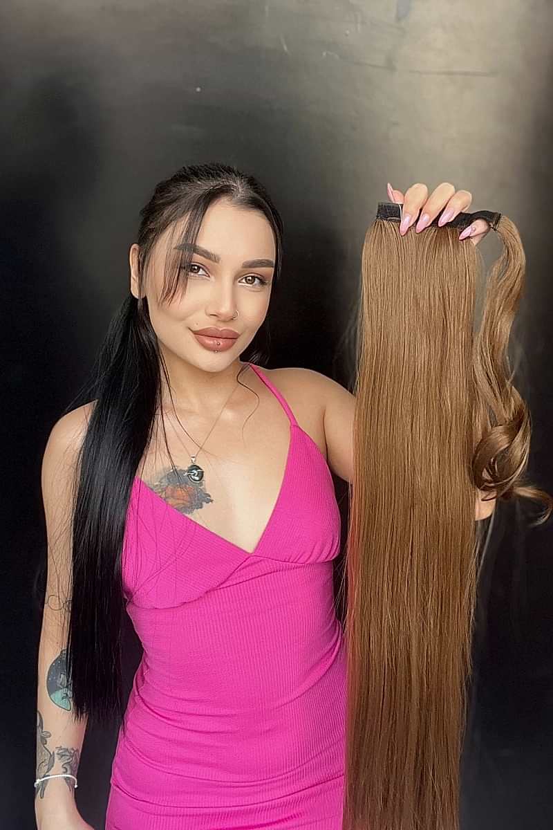 Cırtcırt Bağcıklı Tak çık Düz uzun at kuyruğu Kumral