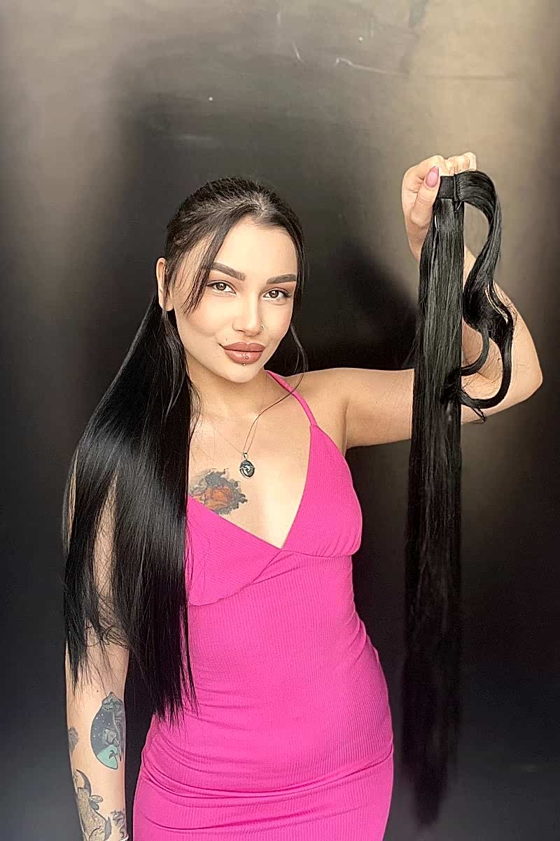 Cırtcırt Bağcıklı Tak çık Düz uzun at kuyruğu Siyah