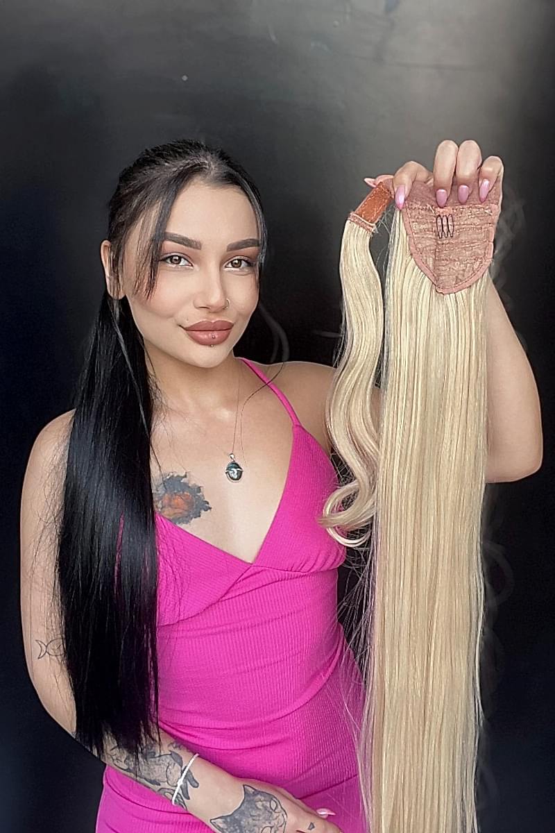 Cırtcırt Bağcıklı Tak çık Düz uzun at kuyruğu Sıcak sarı