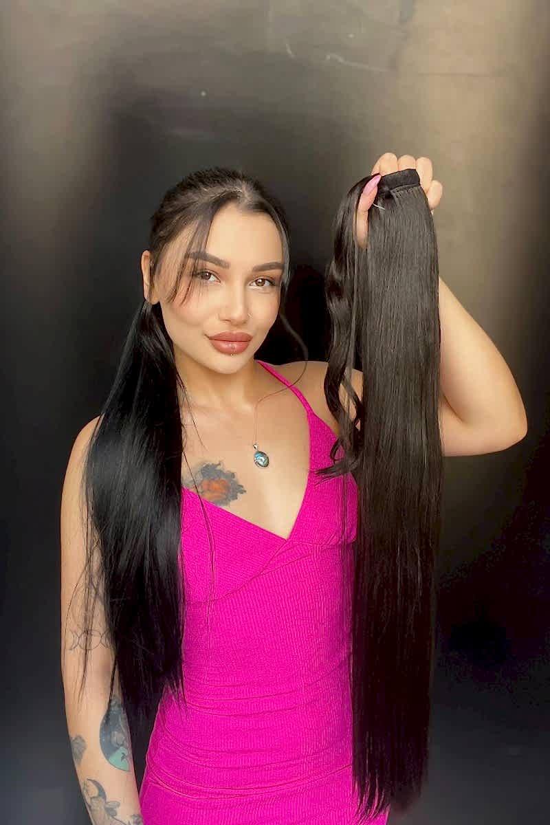 Cırtcırt Bağcıklı Tak çık Düz uzun at kuyruğu Doğal kestane