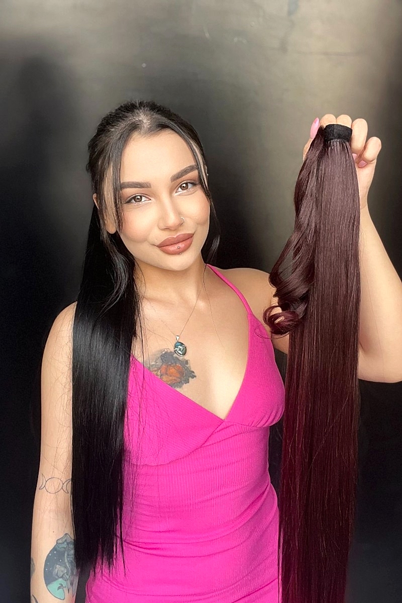 Cırtcırt Bağcıklı Tak çık Düz uzun at kuyruğu Koyu kızıl