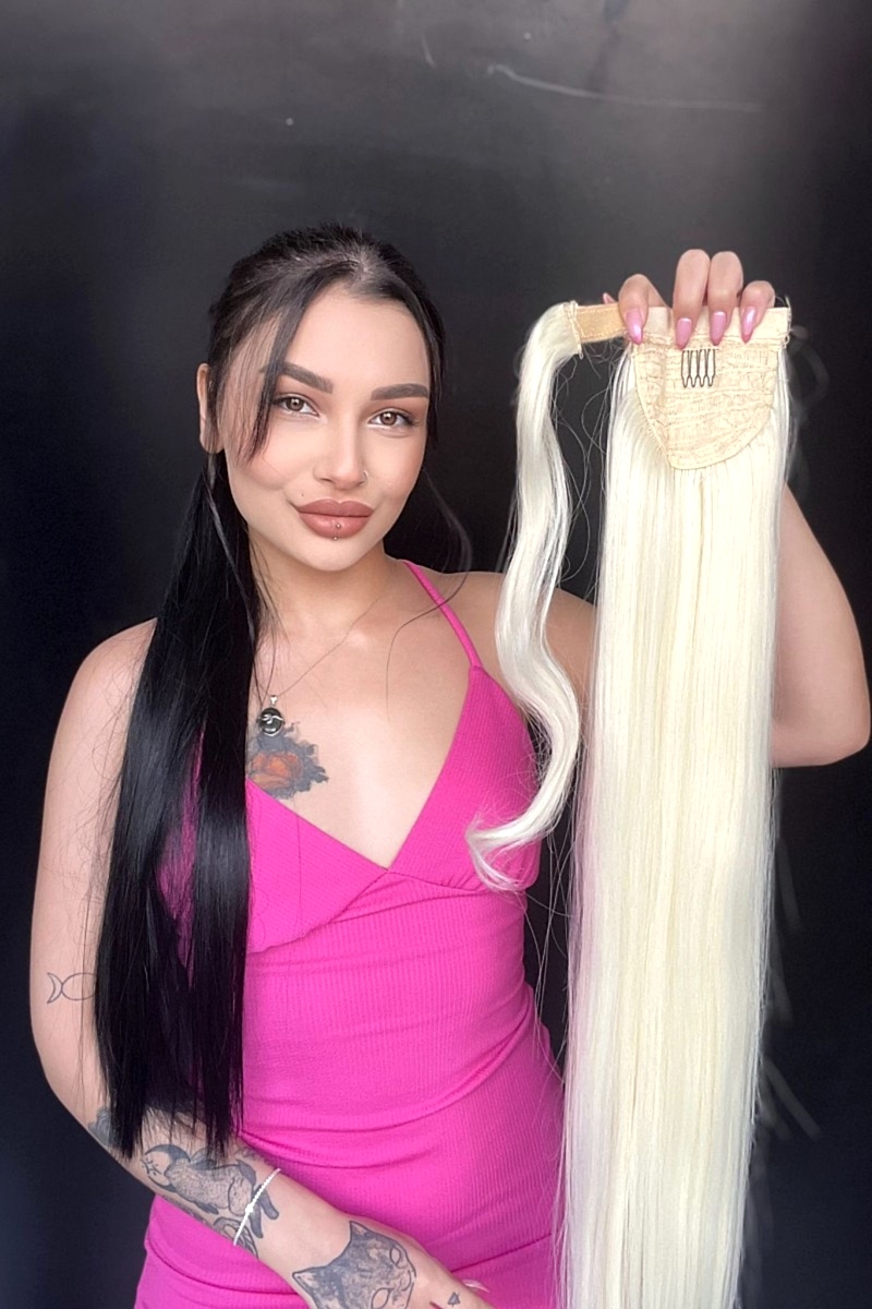 Cırtcırt Bağcıklı Tak çık Düz uzun at kuyruğu Platin