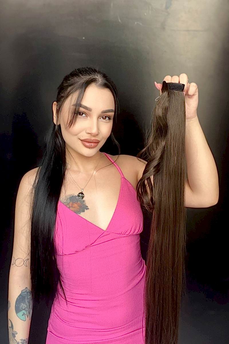 Cırtcırt Bağcıklı Tak çık Düz uzun at kuyruğu Koyu kumral