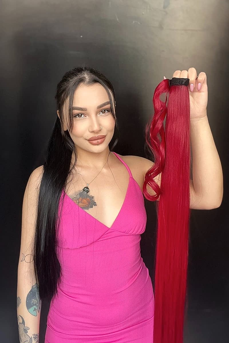 Cırtcırt Bağcıklı Tak çık Düz uzun at kuyruğu Çilek kızıl