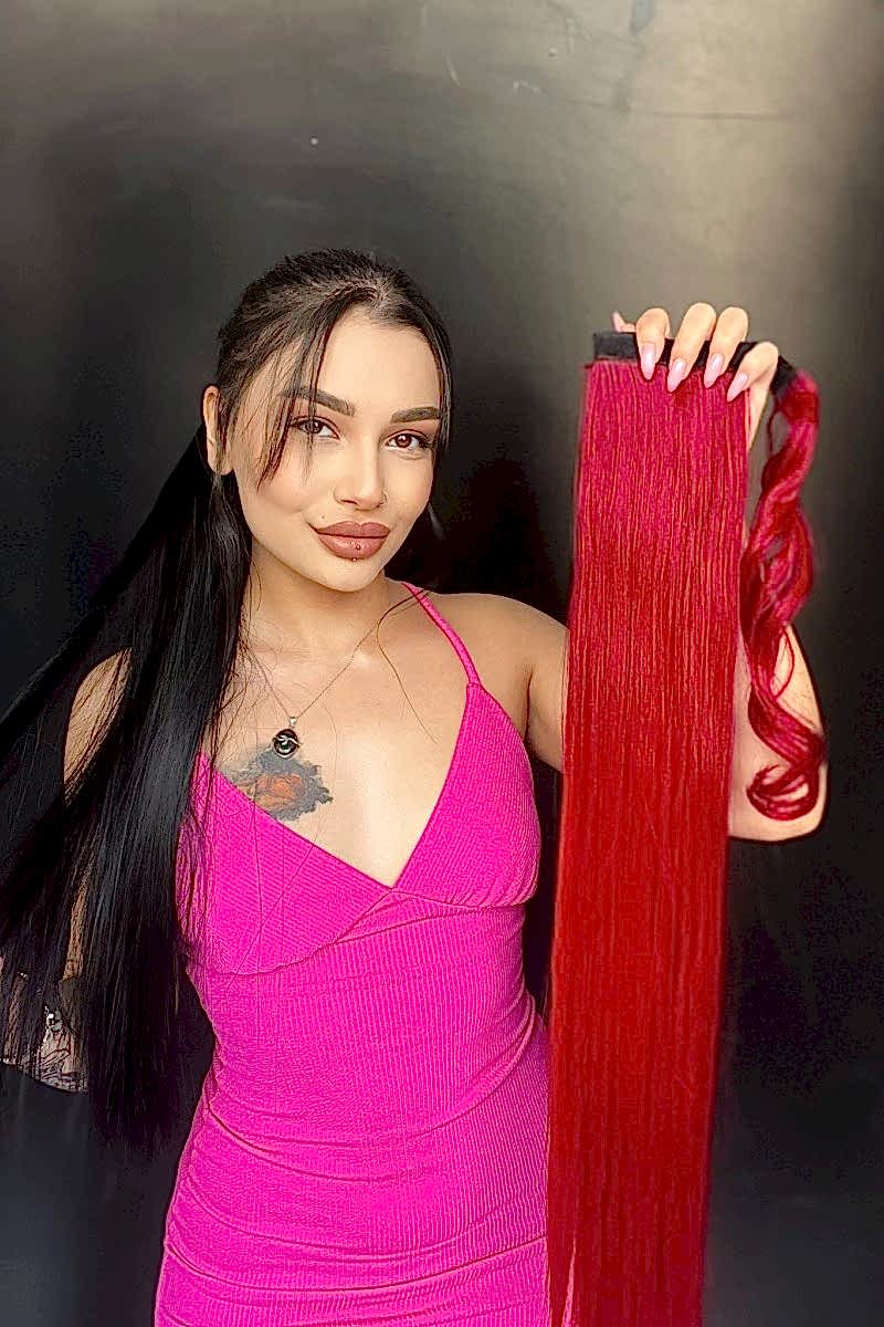 Cırtcırt Bağcıklı Tak çık Düz uzun at kuyruğu Çilek kızıl