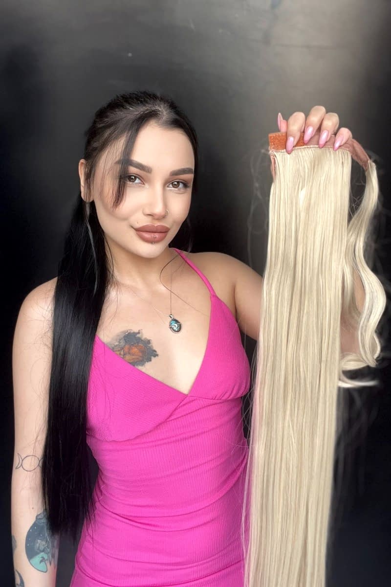 Cırtcırt Bağcıklı Tak çık Düz uzun at kuyruğu Soğuk sarı