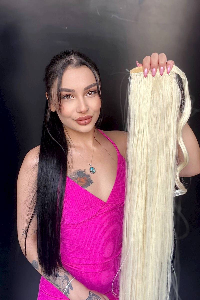 Cırtcırt Bağcıklı Tak çık Düz uzun at kuyruğu Doğal sarı