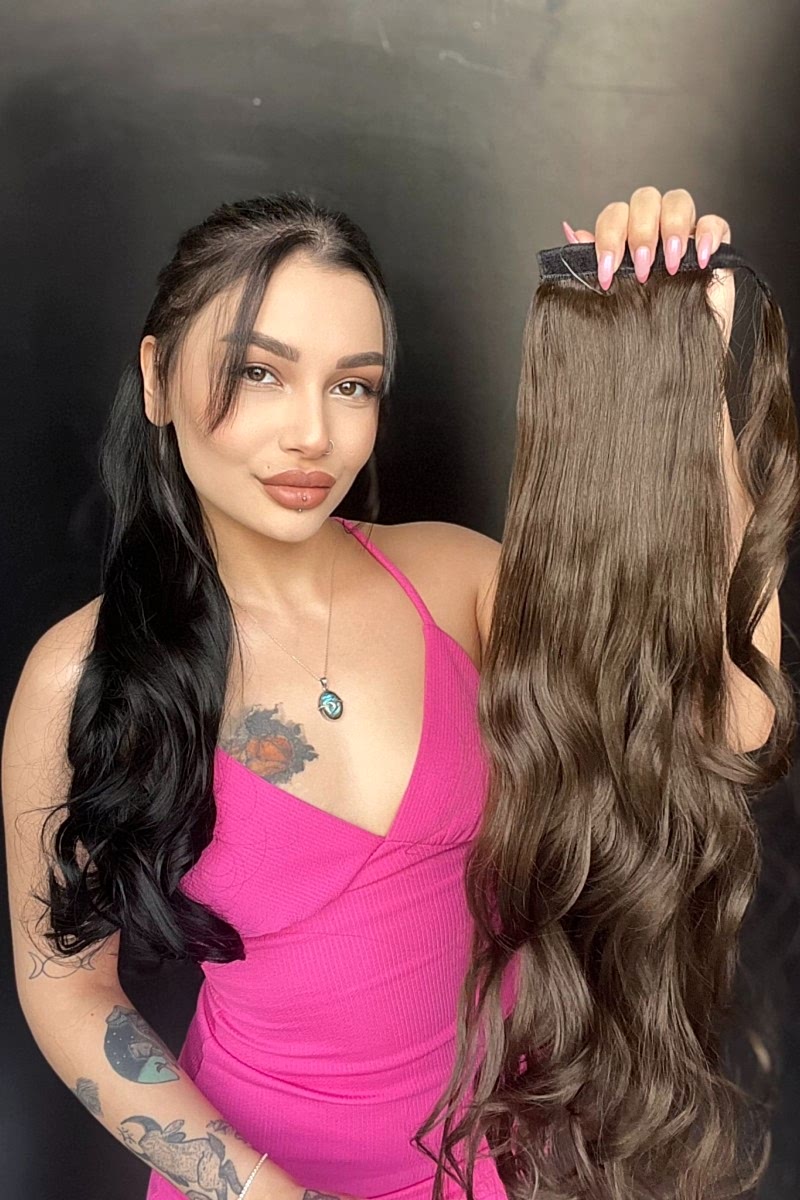 Cırcırtlı Bağcıklı At Kuyruğu Tak çık Koyu kumral