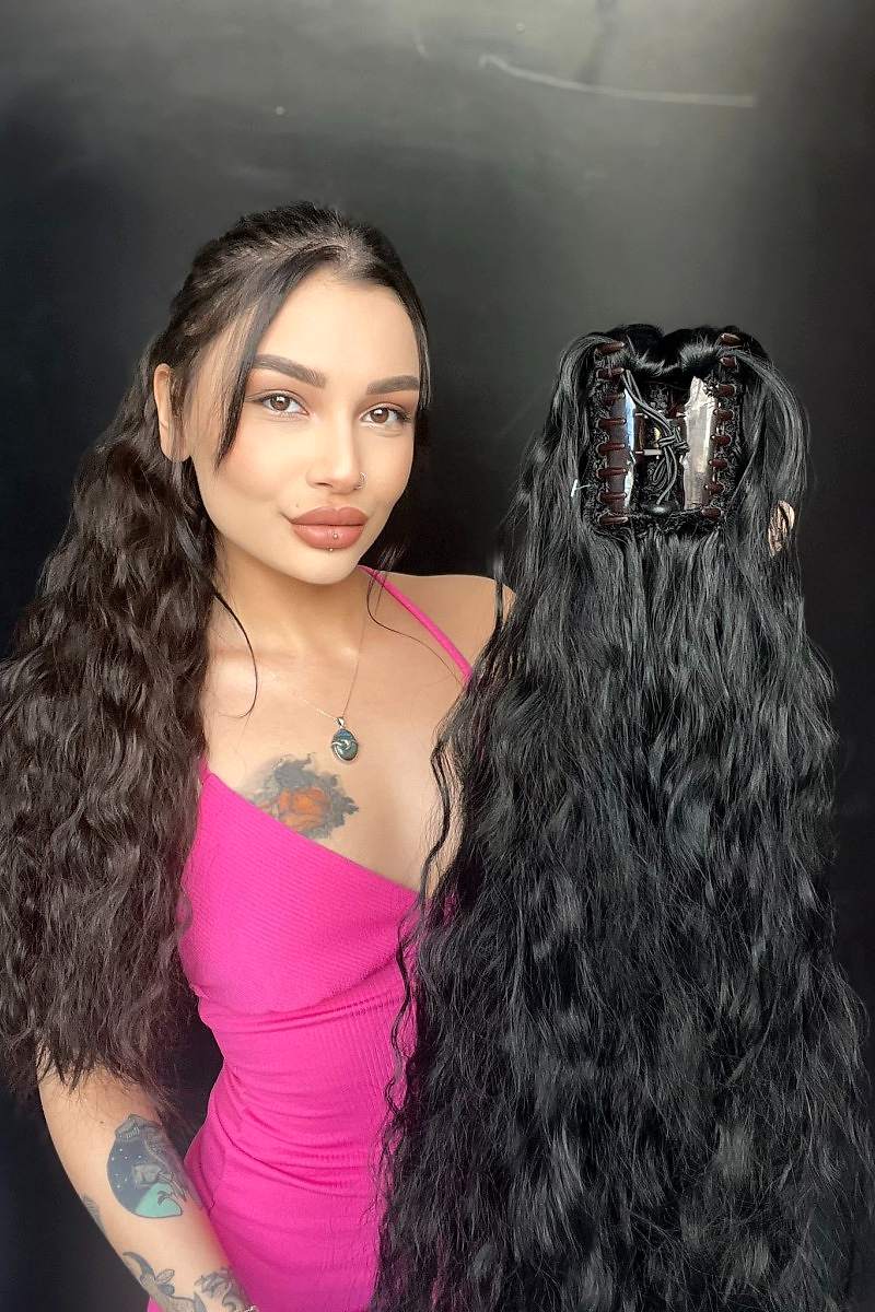 Afro Kıvırcık Postiş At kuyruğu mandalllı Siyah