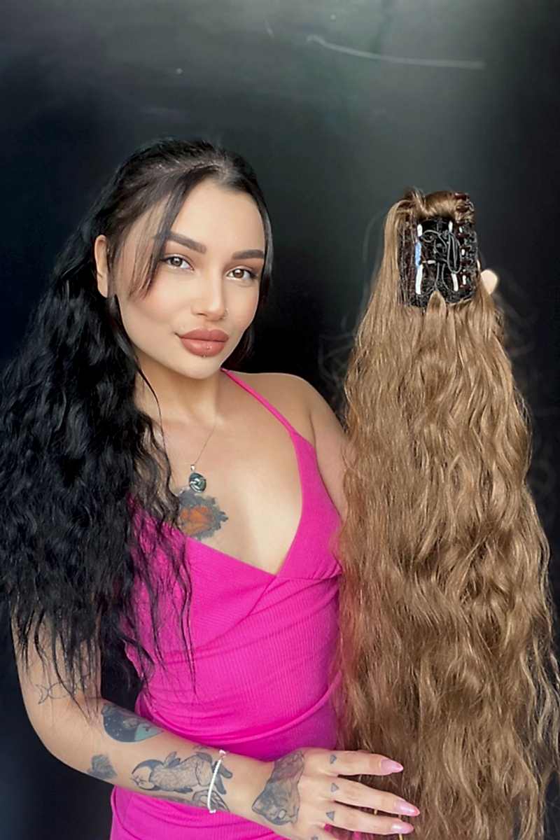 Afro Kıvırcık Postiş At kuyruğu mandalllı Kumral