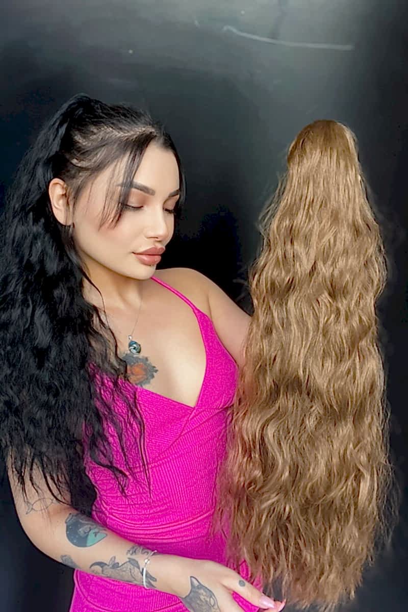 Afro Kıvırcık Postiş At kuyruğu mandalllı Kumral