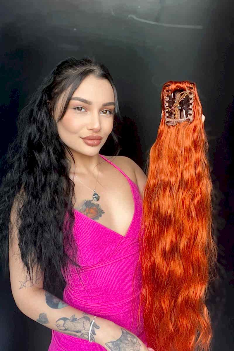 Afro Kıvırcık Postiş At kuyruğu mandalllı Bakır