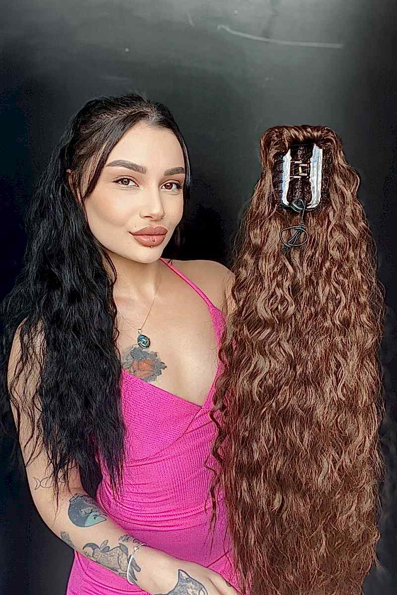 Afro Kıvırcık Postiş At kuyruğu mandalllı Kahverengi