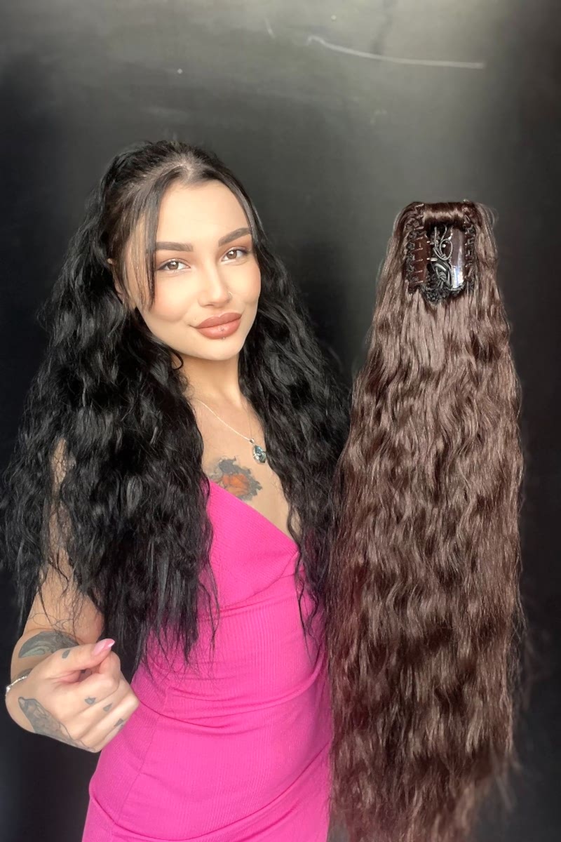 Afro Kıvırcık Postiş At kuyruğu mandalllı Sıcak kahve