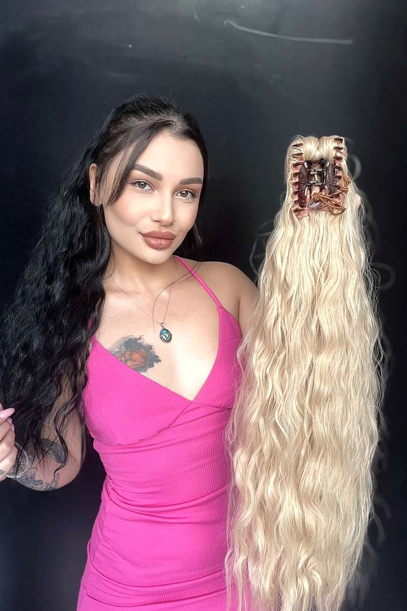 Afro Kıvırcık Postiş At kuyruğu mandalllı Sıcak sarı