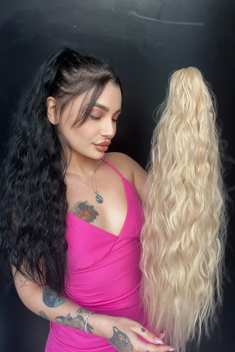 Afro Kıvırcık Postiş At kuyruğu mandalllı Sıcak sarı