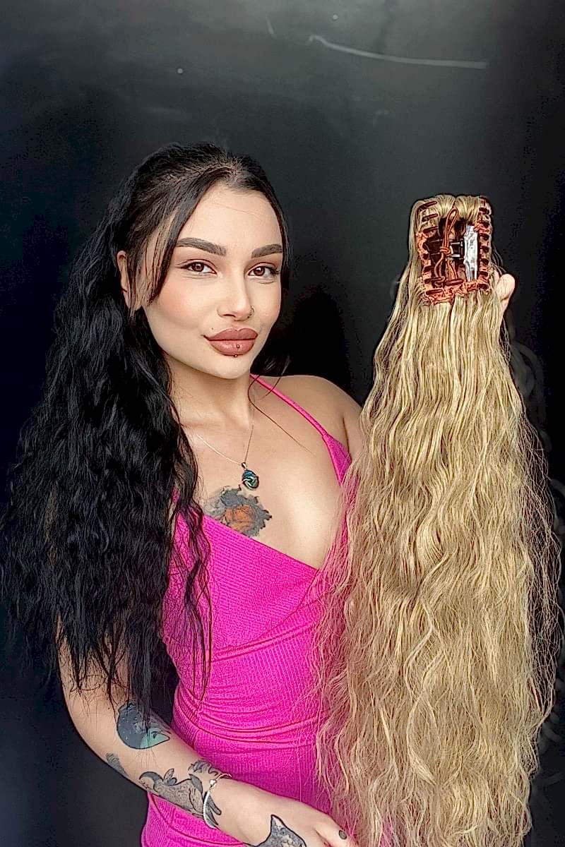 Afro Kıvırcık Postiş At kuyruğu mandallı Sarı ışıltılı