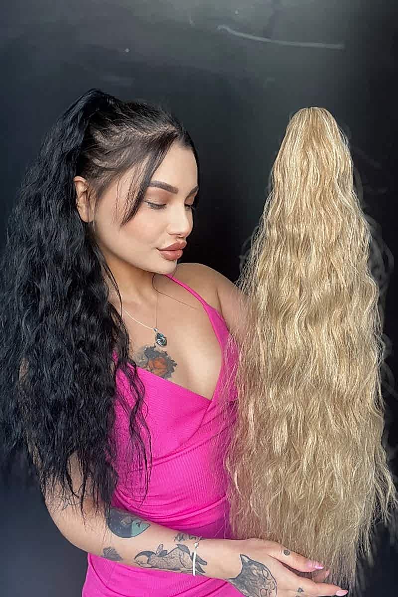 Afro Kıvırcık Postiş At kuyruğu mandallı Sarı ışıltılı