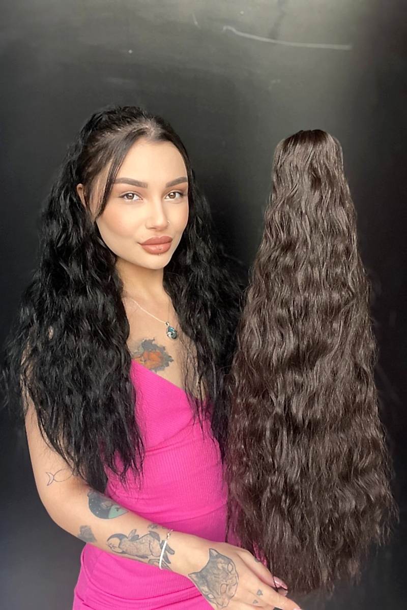 Afro Kıvırcık Postiş At kuyruğu mandalllı Koyu kestane