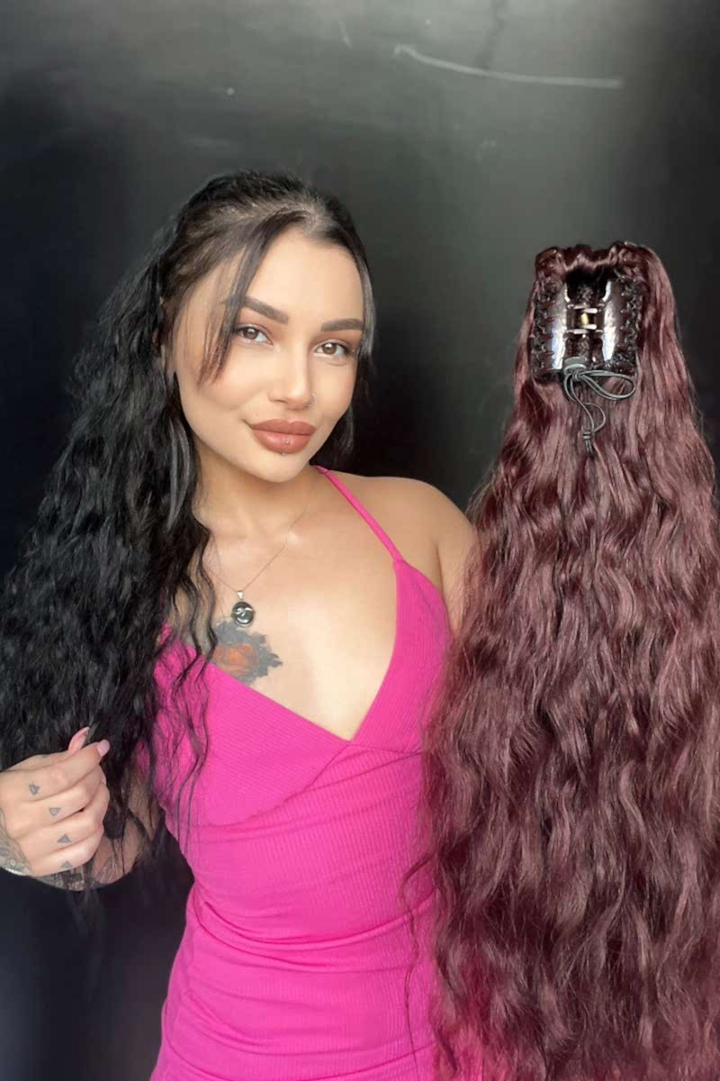 Afro Kıvırcık Postiş At kuyruğu mandalllı Koyu Kızıl