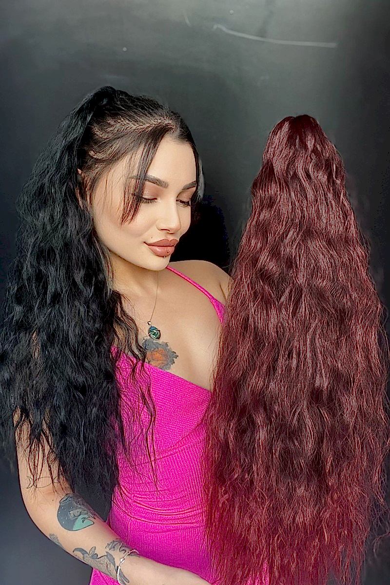 Afro Kıvırcık Postiş At kuyruğu mandalllı Koyu Kızıl