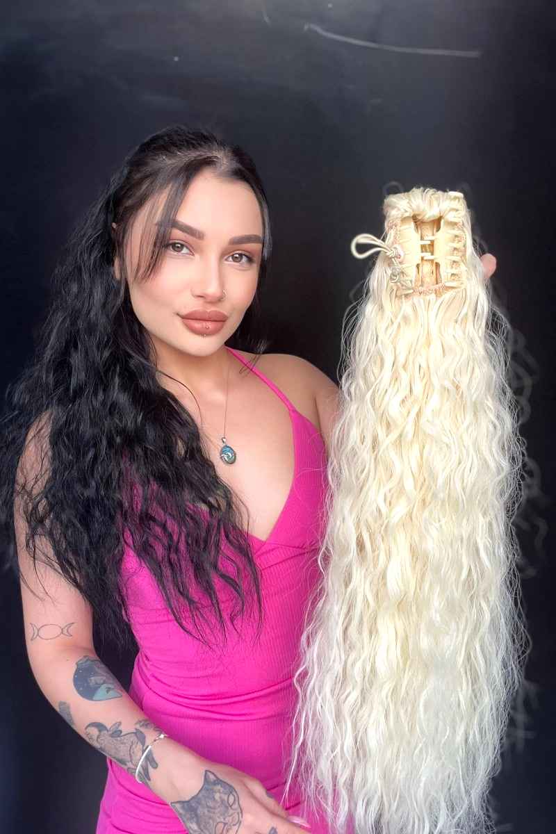 Afro Kıvırcık Postiş At kuyruğu mandalllı Platin