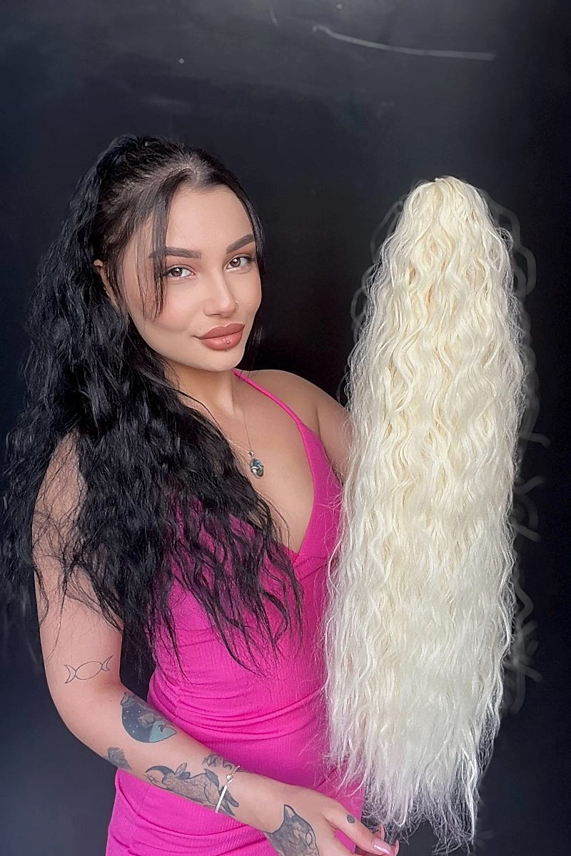 Afro Kıvırcık Postiş At kuyruğu mandalllı Platin