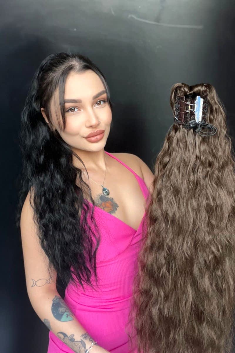 Afro Kıvırcık Postiş At kuyruğu mandalllı Koyu kumral