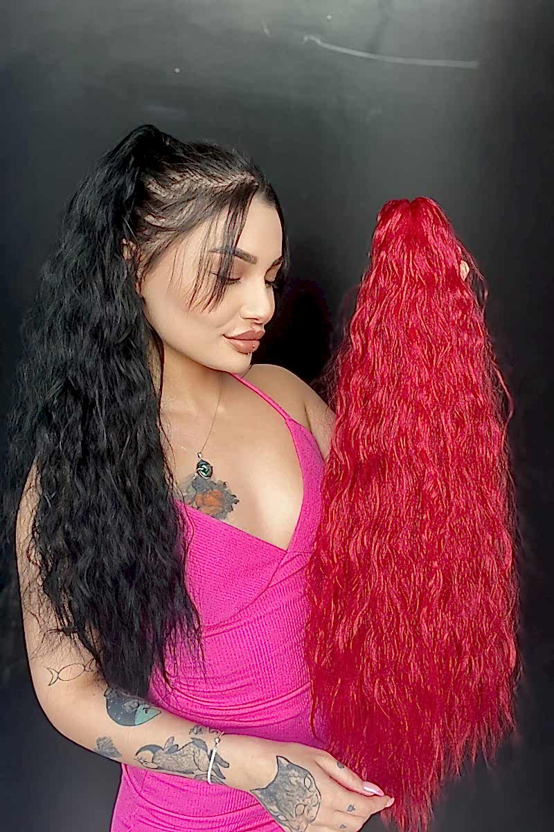 Afro Kıvırcık Postiş At kuyruğu mandalllı Ateş Kızılı