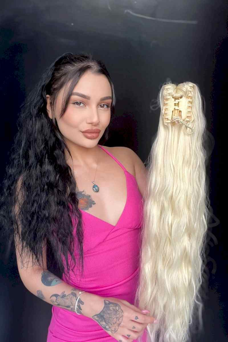 Afro Kıvırcık Postiş At kuyruğu mandalllı Doğal platin