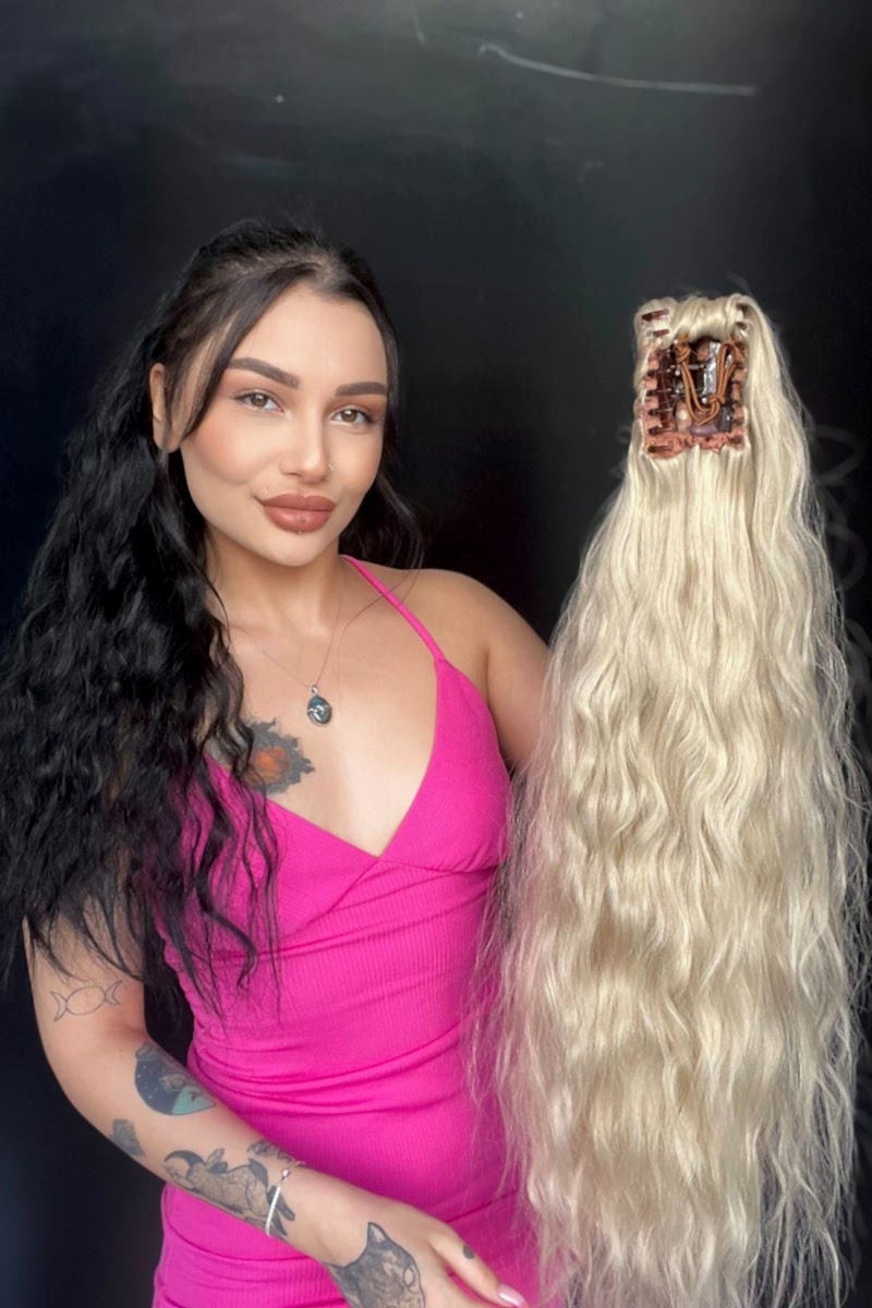 Afro Kıvırcık Postiş At kuyruğu mandalllı Soğuk sarı