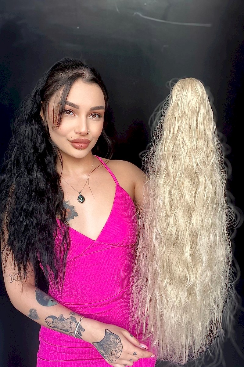 Afro Kıvırcık Postiş At kuyruğu mandalllı Soğuk sarı