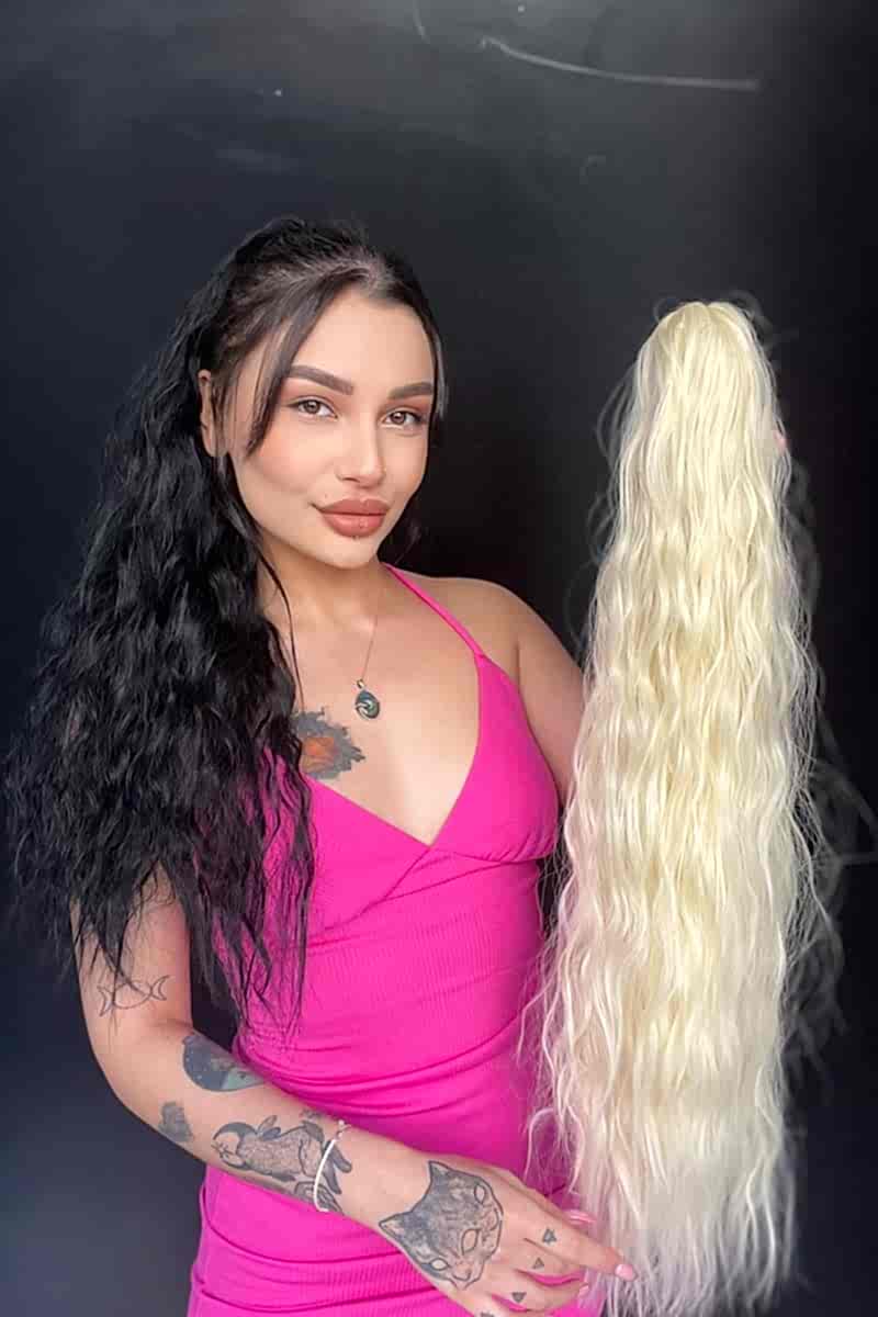 Afro Kıvırcık Postiş At kuyruğu mandalllı Doğal platin