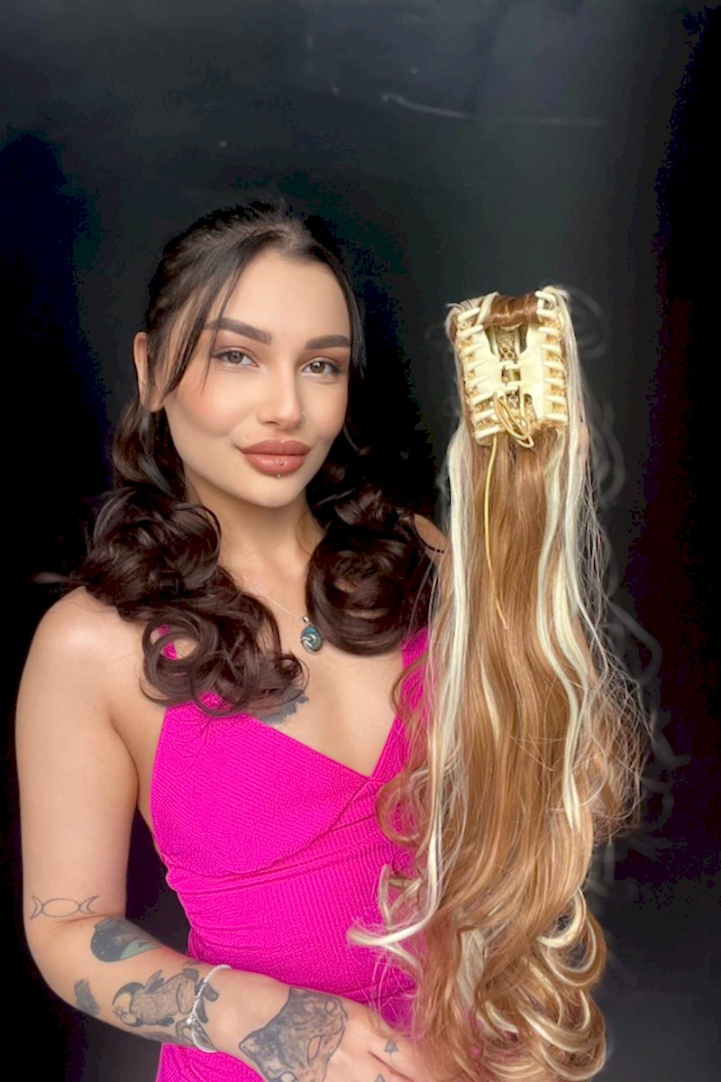 Mandallı Postik Toka At kuyruğu 55 cm Dalgalı fönlenebilir Karamel Sarı