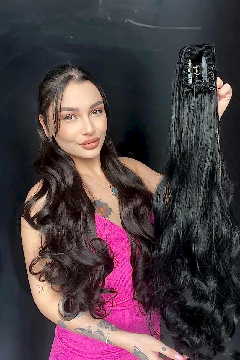 80 cm Ekstra Uzun At kuyruğu Tokalı Postiş Siyah