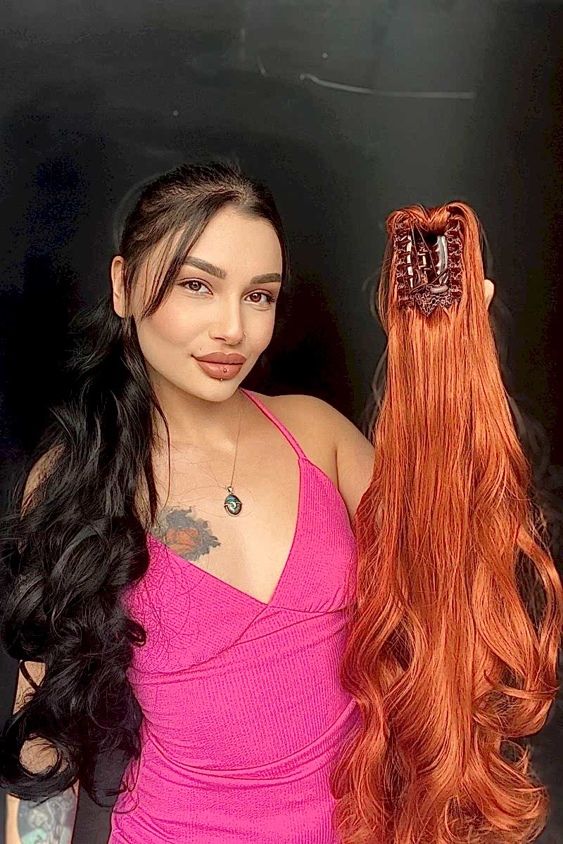 80 cm Ekstra Uzun At kuyruğu Tokalı Postiş Bakır