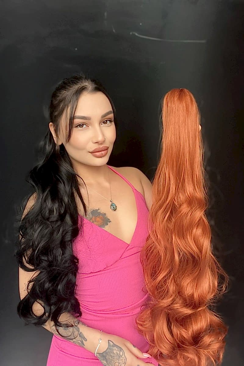 80 cm Ekstra Uzun At kuyruğu Tokalı Postiş Bakır