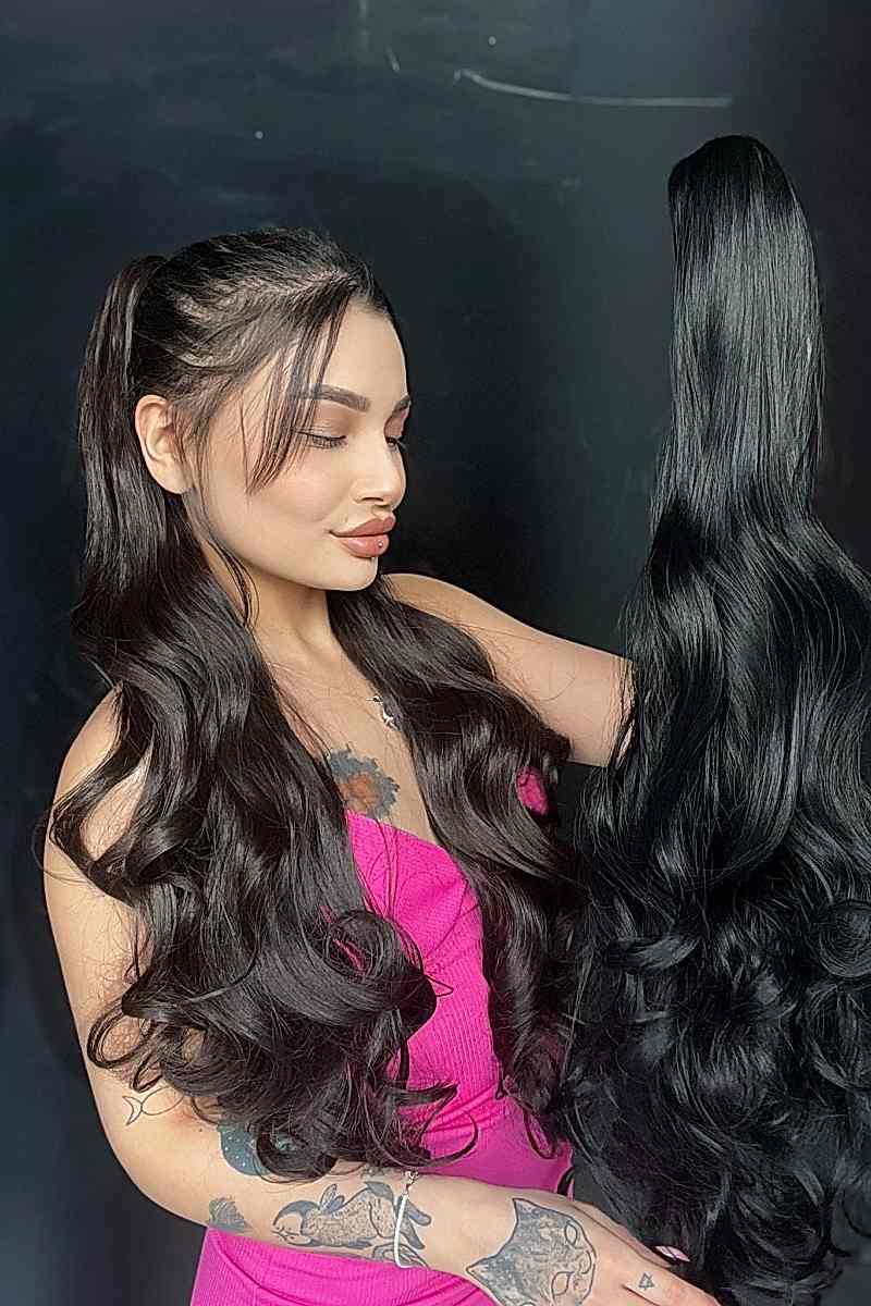 80 cm Ekstra Uzun At kuyruğu Tokalı Postiş Siyah