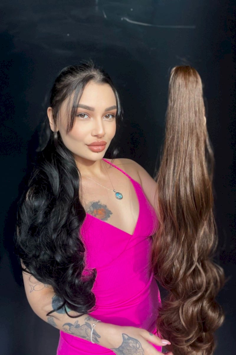 80 cm Ekstra Uzun At kuyruğu Tokalı Postiş Kahverengi