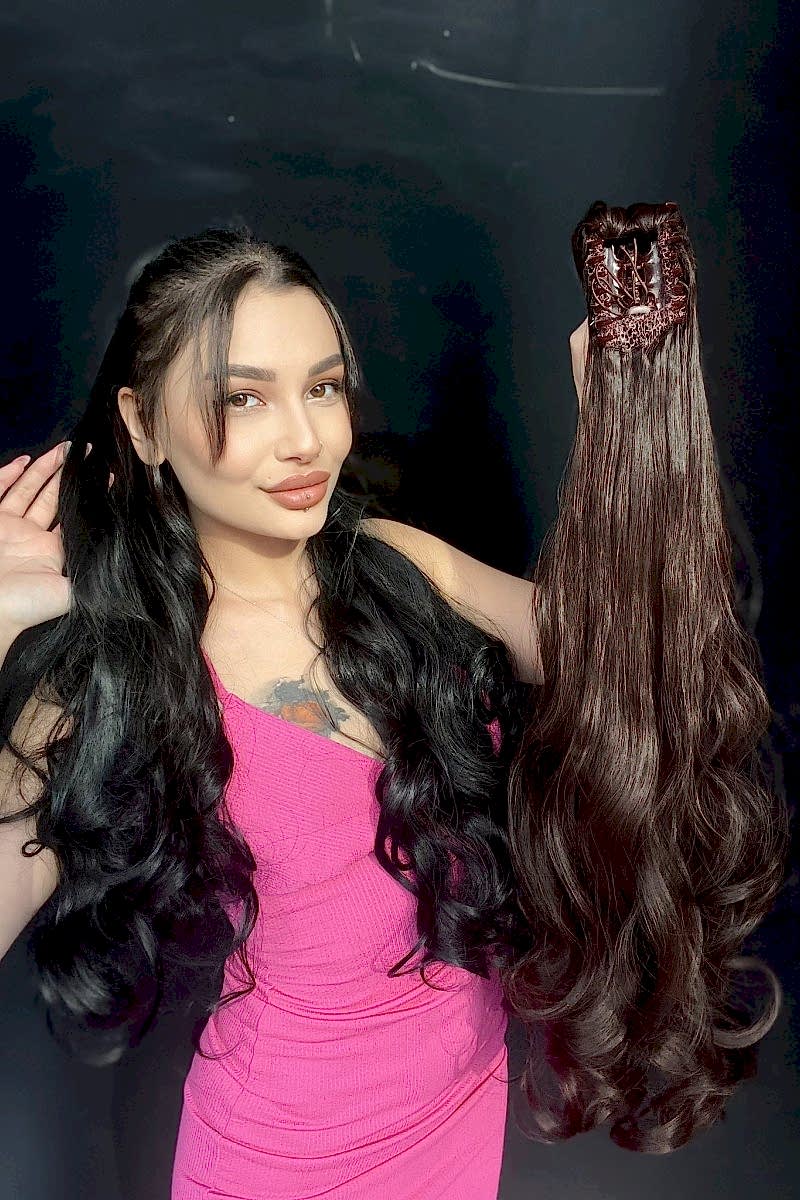 80 cm Ekstra Uzun At kuyruğu Tokalı Postiş Sıcak Kahve