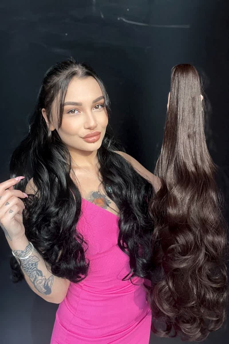 80 cm Ekstra Uzun At kuyruğu Tokalı Postiş Sıcak Kahve