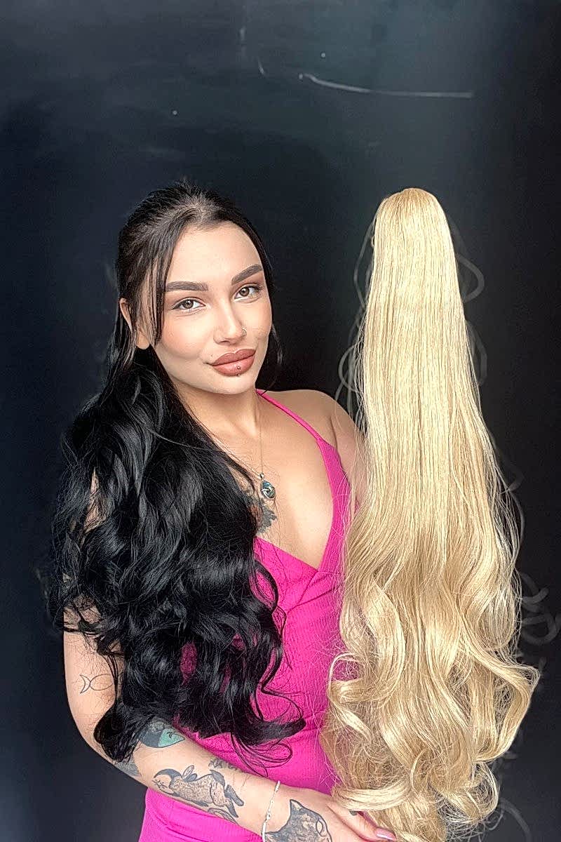 80 cm Ekstra Uzun At kuyruğu Tokalı Postiş Sıcak Sarı