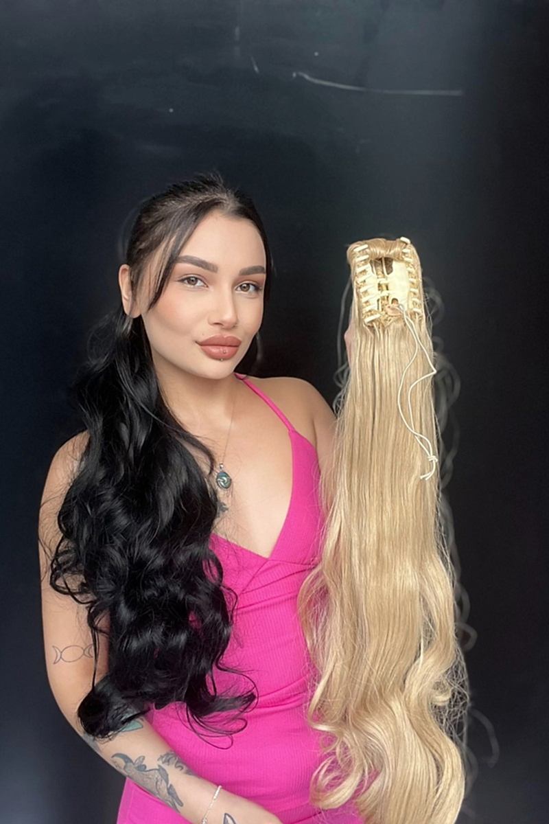 80 cm Ekstra Uzun At kuyruğu Tokalı Postiş Sıcak Sarı