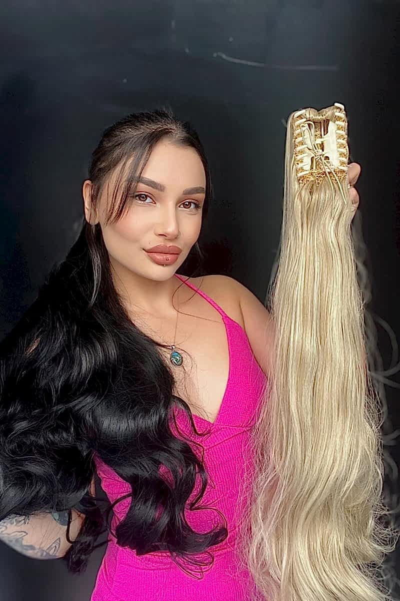 80 cm Ekstra Uzun At kuyruğu Tokalı Postiş Küllü Platin